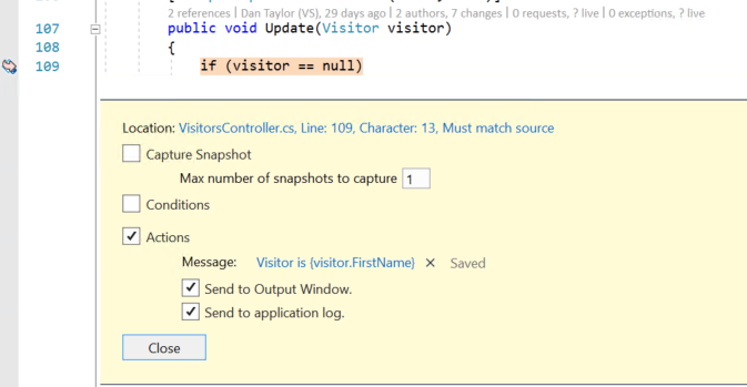 Создать точку логирования