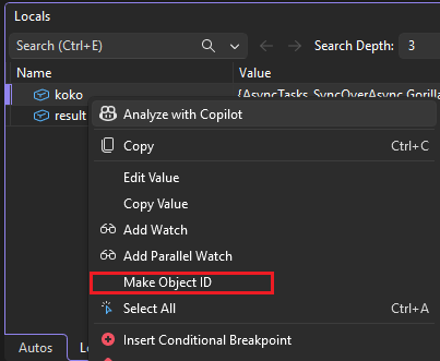 Screenshot, показывающий, как создать идентификатор объекта в Visual Studio.