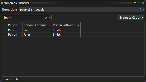 Снимок экрана: просмотр фильтра данных визуализатора.