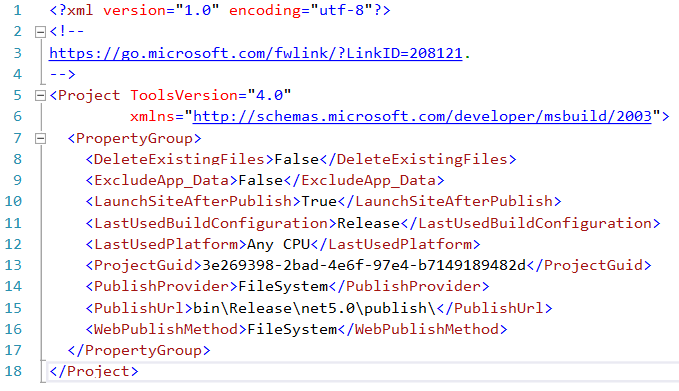 Публикация содержимого примера профиля