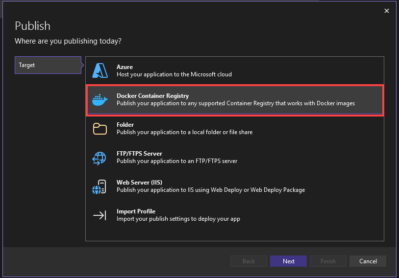 снимок экрана: мастер публикации с выделенным разделом 