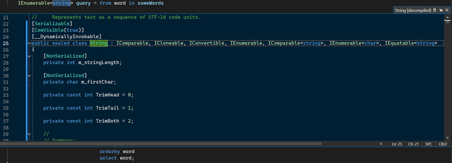 Снимок экрана окна определения Peek в Visual Studio.