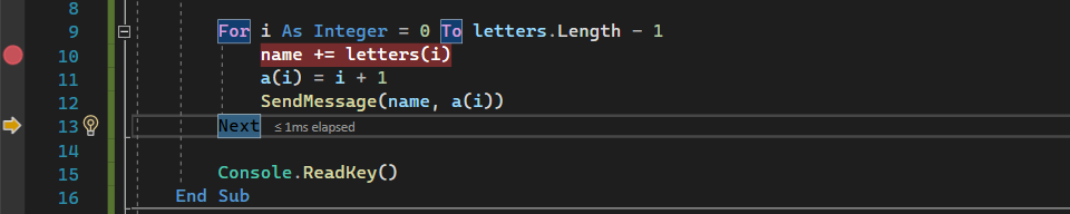 Снимок экрана: сеанс отладки в редакторе Visual Studio Code с приостановкой выполнения после шага по вызову метода SendMessage.