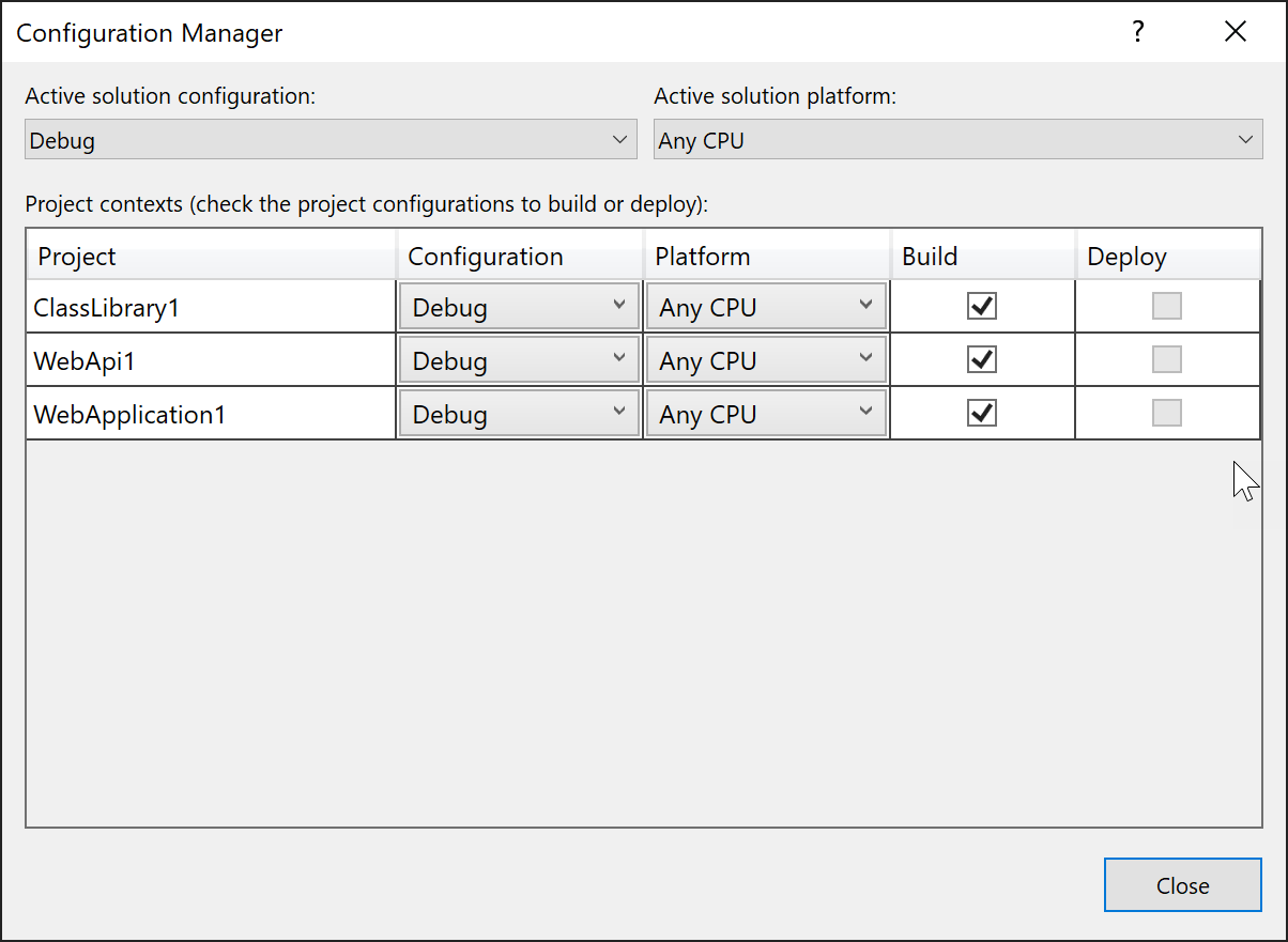 снимок экрана диалогового окна Configuration Manager.