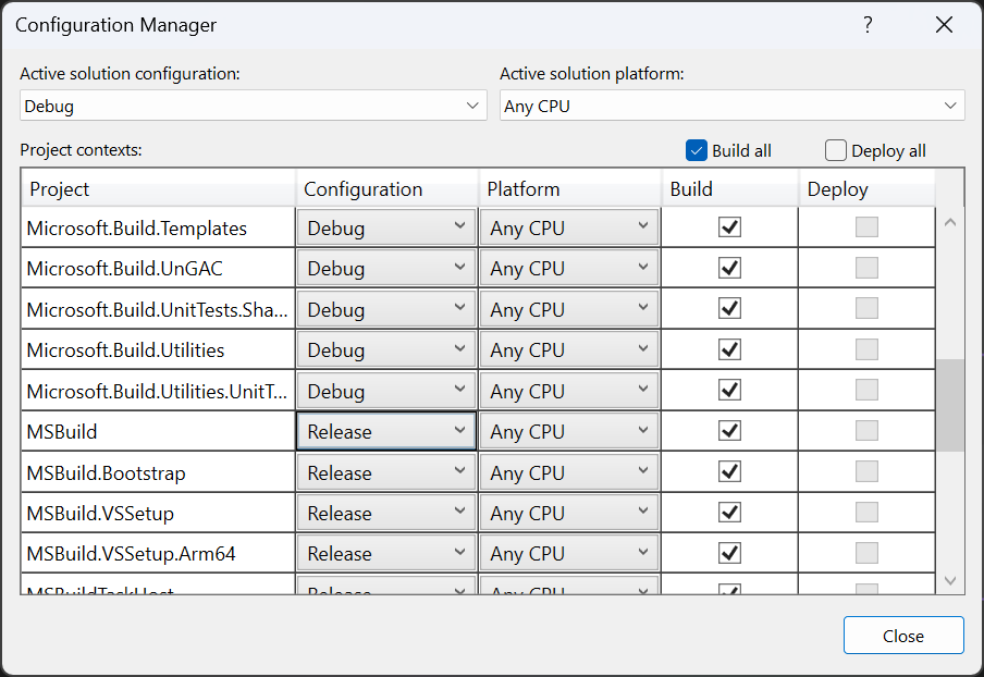 снимок экрана диалогового окна Configuration Manager.