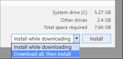 Параметр Download all, then install (Скачать все и установить)