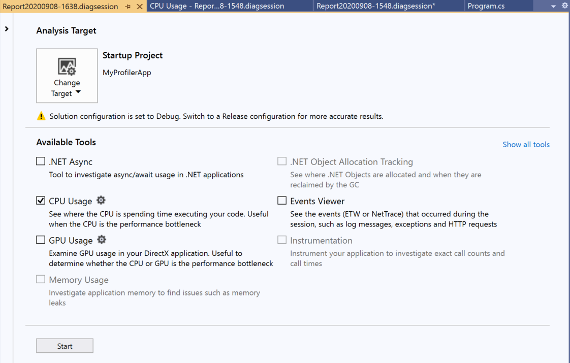 Скриншот профайлера производительности.