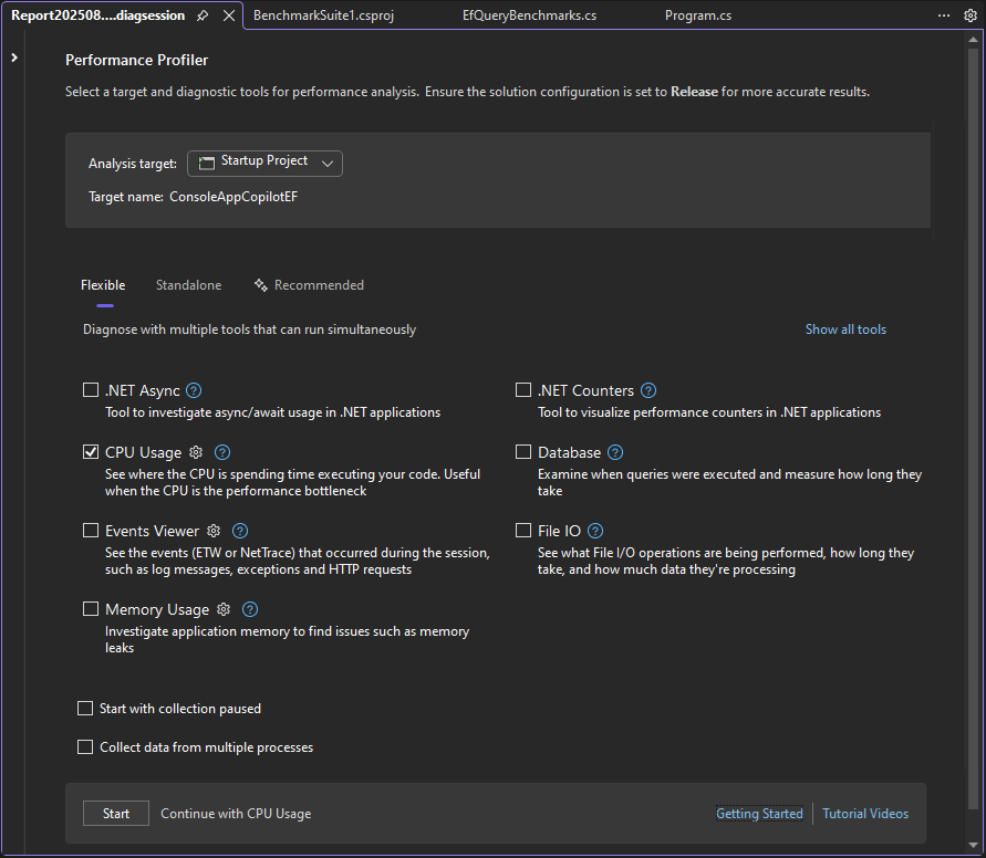 Скриншот профайлера производительности.