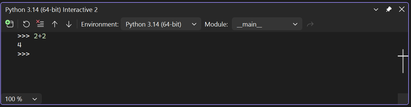 Снимок экрана: проверка поддержки Python с помощью интерактивного окна.