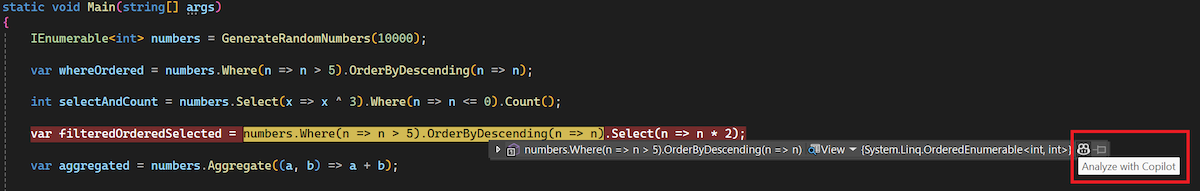 Пример LINQ Hover datatip