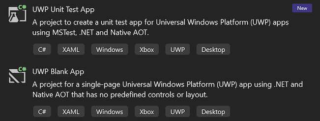 Шаблоны проектов UWP .NET 9 MSTest