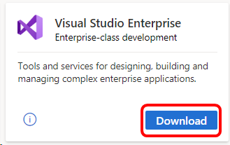 снимок экрана: плитка Visual Studio Enterprise и сопроводительная кнопка 