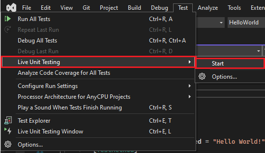 Запустите живое модульное тестирование в Visual Studio 2022