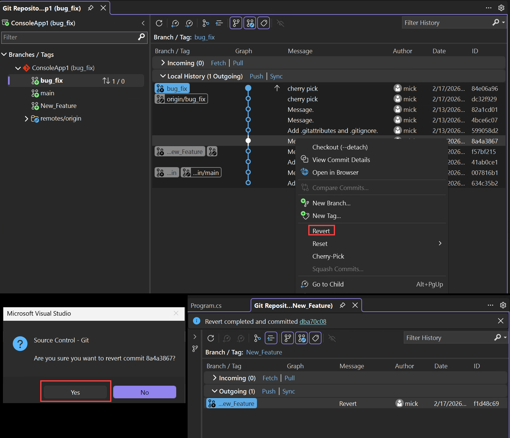 снимок экрана: восстановление в Visual Studio.