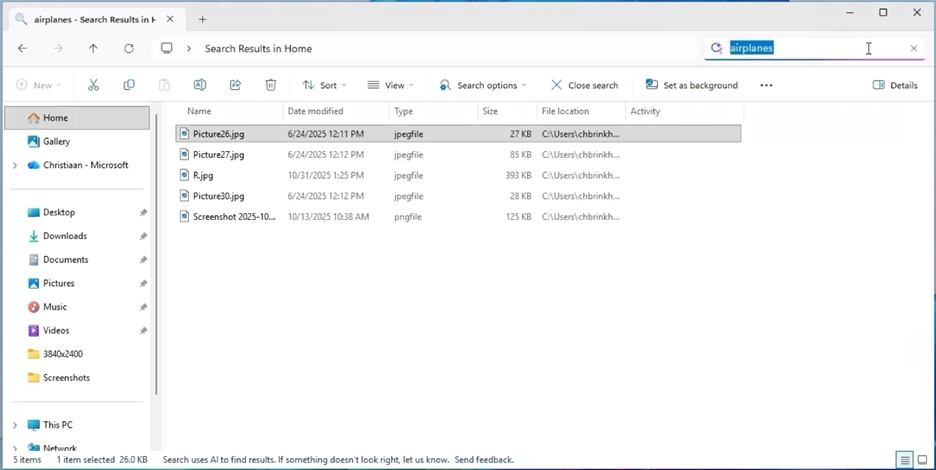 Изображение с примером использования улучшенного поиска Windows на облачном компьютере