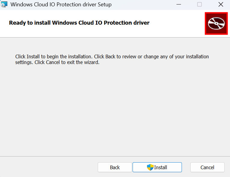Снимок экрана: проверка и начало установки драйвера Windows Cloud IO Protection.