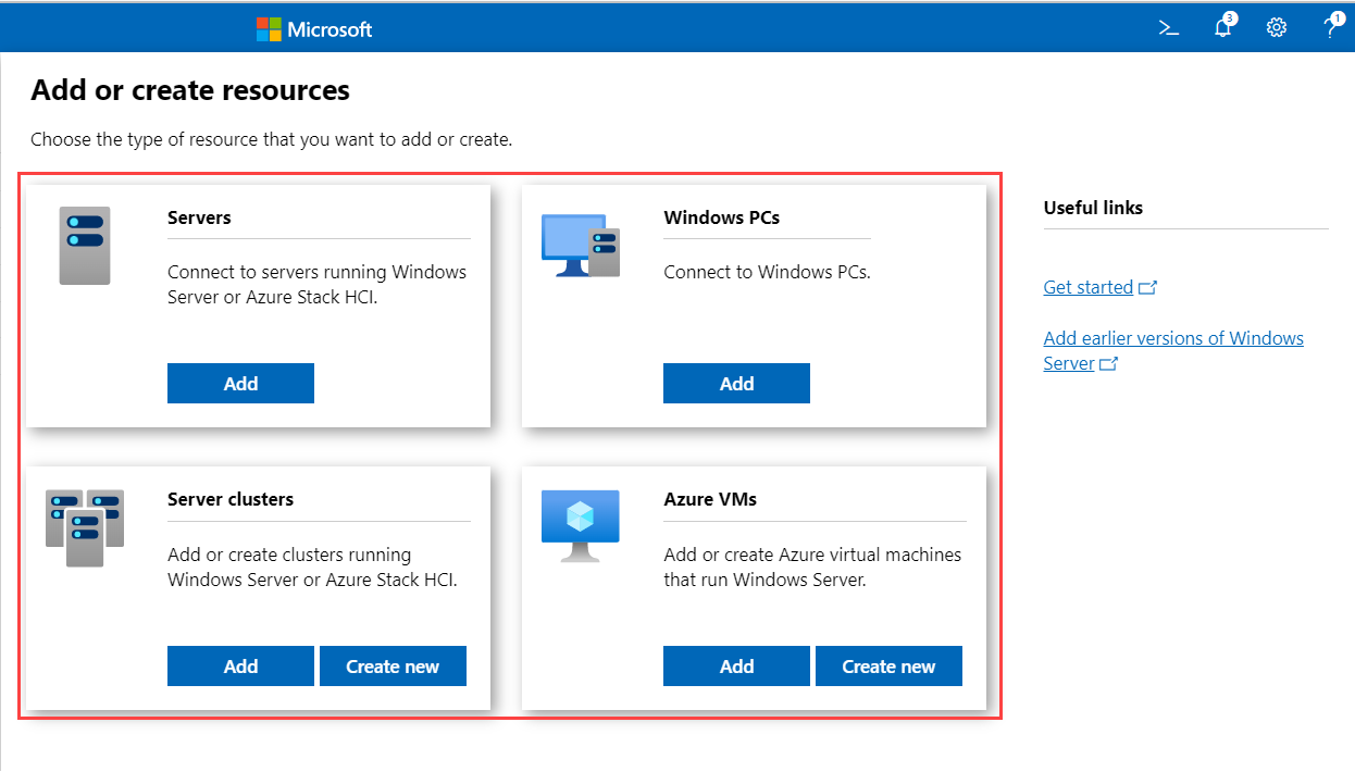 Снимок экрана: функция добавления подключений в Windows Admin Center.