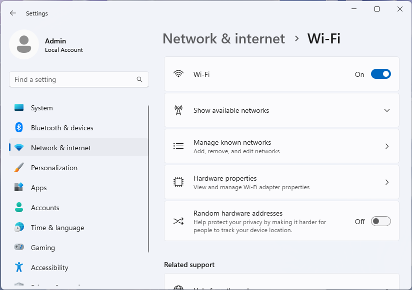 Снимок экрана страницы Wi-Fi приложения 