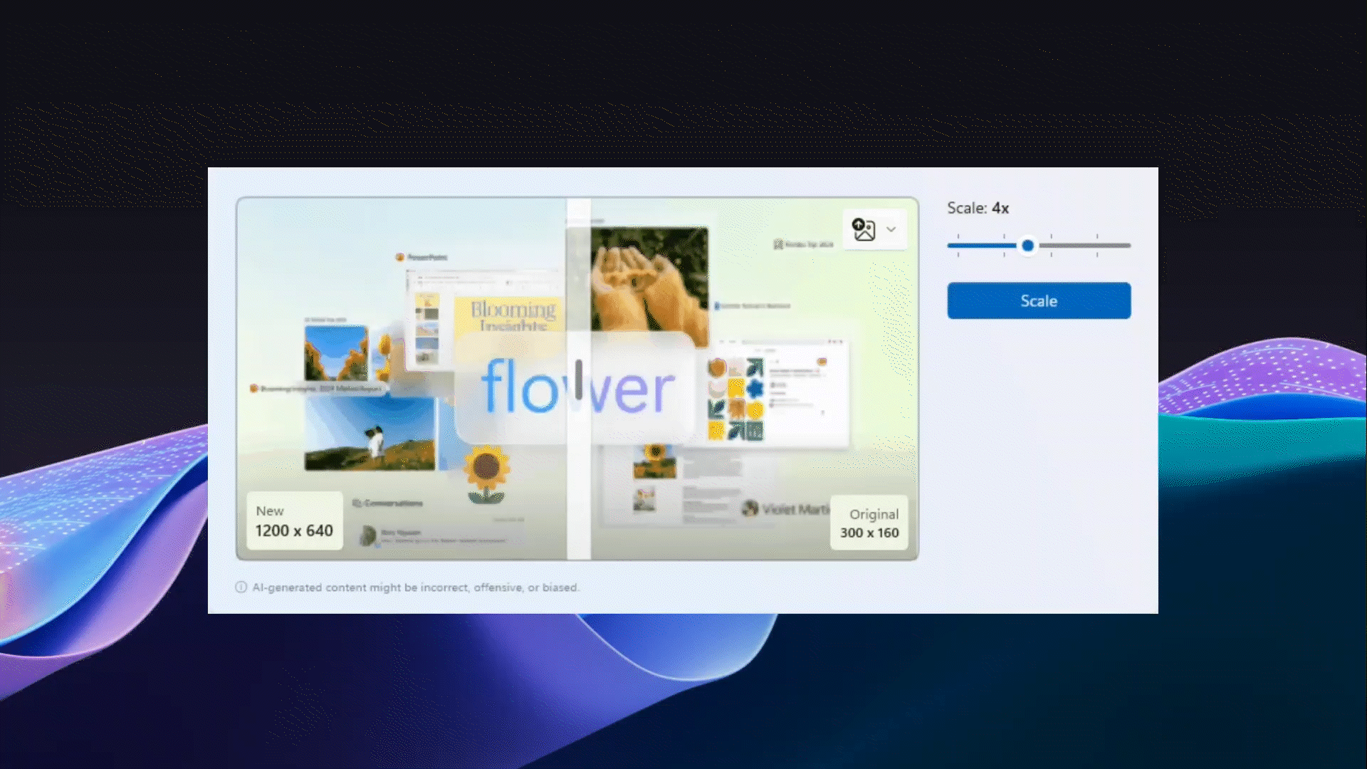 Анимированный GIF-файл, показывающий изображение с сочетанием слов и рисунков, которые резко и масштабируются с помощью функции 