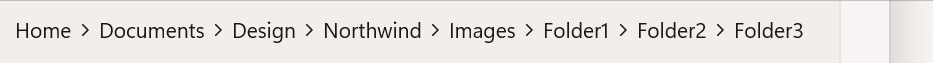 Полоса лепёшек с узлами: Home, Documents, Design, Northwind, Images, Folder1, Folder2, Folder3. Приложение изменяется так, что полоса крошится, и многоточие заменяет самые левые узлы. Затем, щелкнув по многоточию, откроется всплывающее окно с раскрошившимися узлами