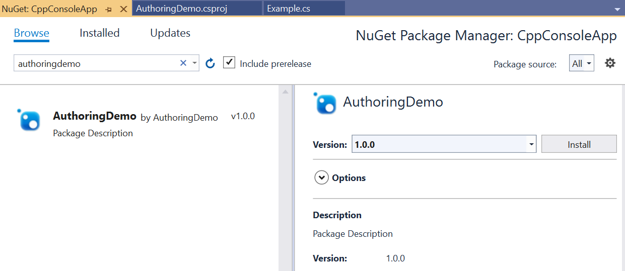 Установка пакета NuGet