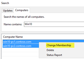 Выберите Изменить членство, чтобы найти несколько компьютеров в пользовательском интерфейсе.