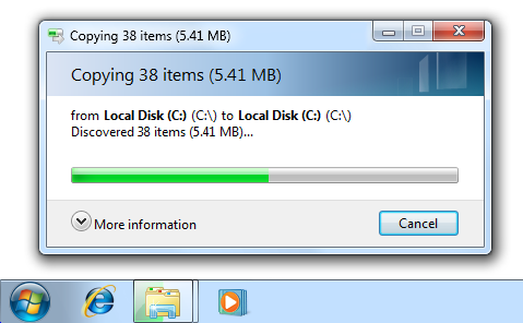 снимок экрана с диалоговым окном копирования с 