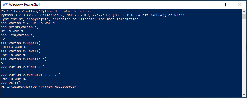 Снимок экрана PowerShell для этого руководства