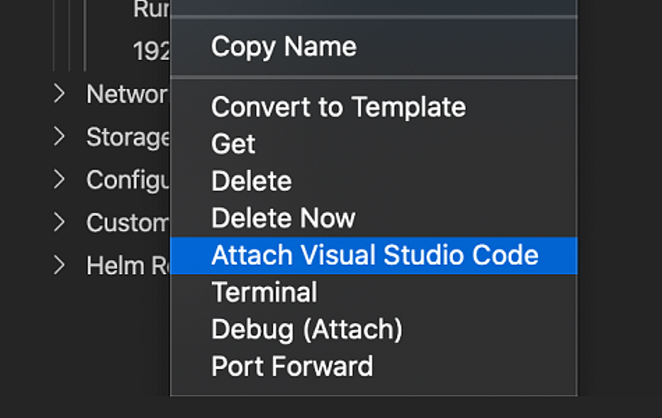 снимок экрана VSCode подключения к Docker