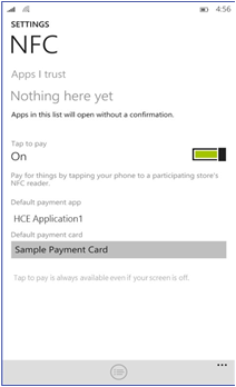 снимок экрана страницы параметров NFC