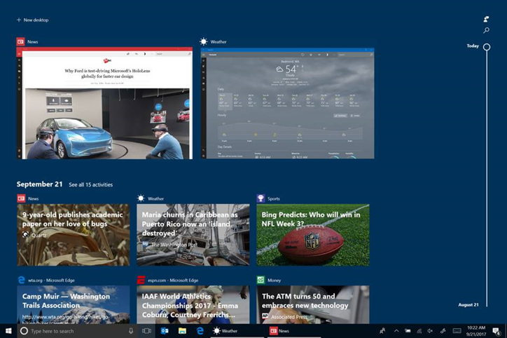 изображение временной шкалы Windows