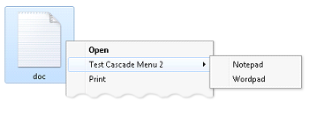 Снимок экрана, показывающий пример каскадного меню с вариантами блокнота и wordpad