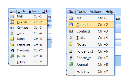 снимок экрана, показывающий стандартную высоту меню слева и большую высоту меню справа.