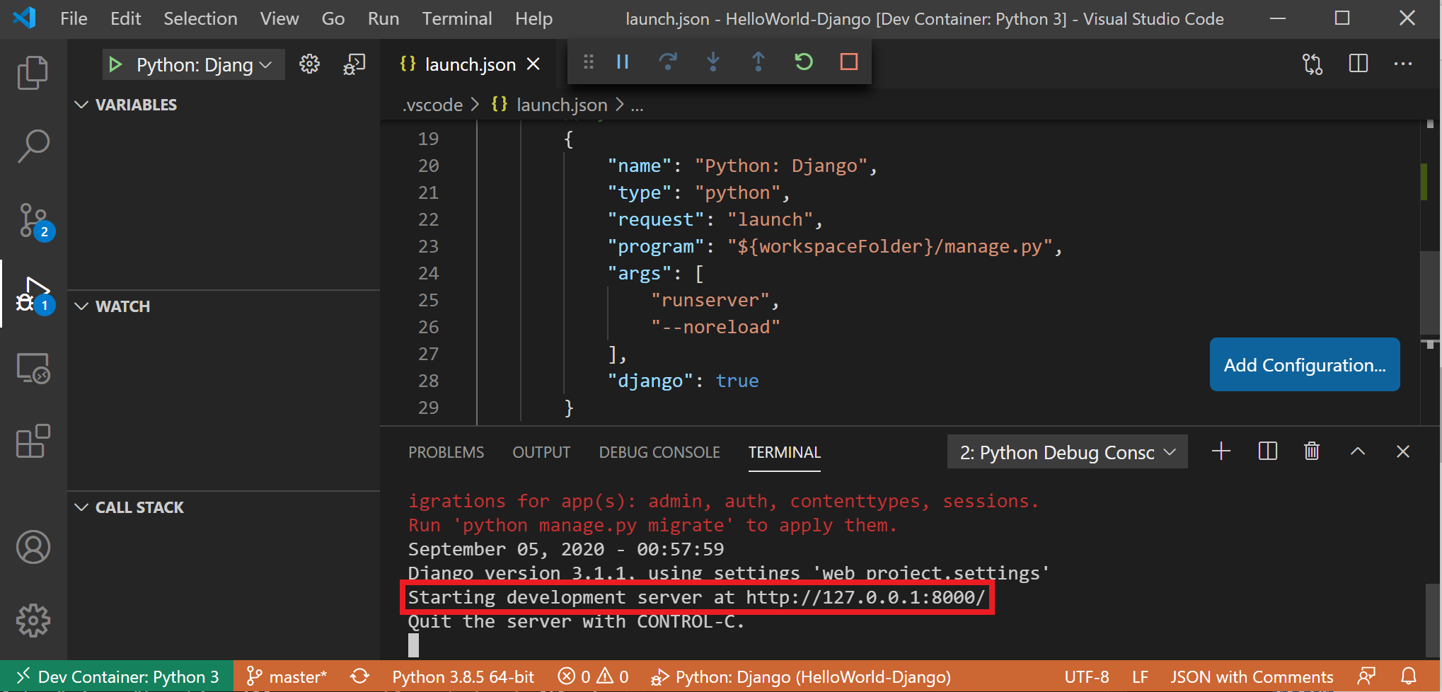 VS Code работает в контейнере Docker